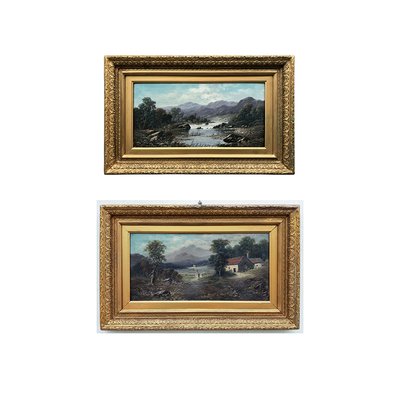 Frank Stone, Hilly Landscapes, 1800s, Oil on Canvases, Framed, Set of 2-BEW-2041892