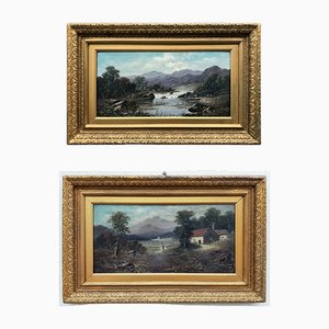 Frank Stone, Hilly Landscapes, 1800s, Oil on Canvases, Framed, Set of 2-BEW-2041892