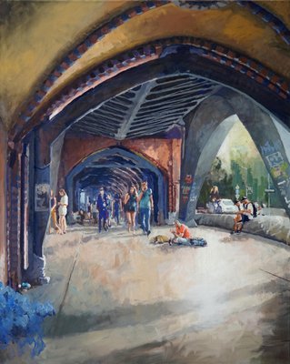 Frank Suplie, Berlin, auf der Oberbaumbrücke, 2020, Tempera on Canvas-CHG-2025369