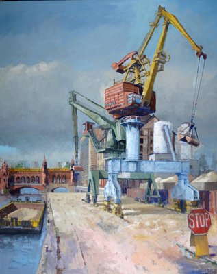 Frank Suplie, Berlin Osthafen, Reigen der Kräne, 2006, Egg Tempera on Canvas-CHG-2025371