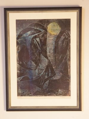 Frantisek Emler, Lovers in Moonlight, Oil on Paper, 1965, Framed-IND-1419573