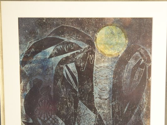 Frantisek Emler, Lovers in Moonlight, Oil on Paper, 1965, Framed-IND-1419573