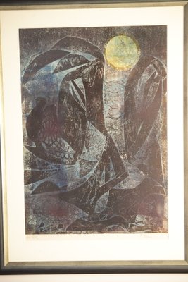 Frantisek Emler, Lovers in Moonlight, Oil on Paper, 1965, Framed-IND-1419573