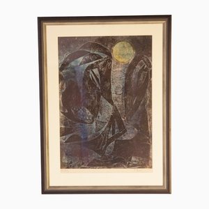 Frantisek Emler, Lovers in Moonlight, Oil on Paper, 1965, Framed-IND-1419573