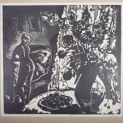 Frantisek Emler, Nude Morning, Linocut on Paper, 1959, Framed-IND-1419581