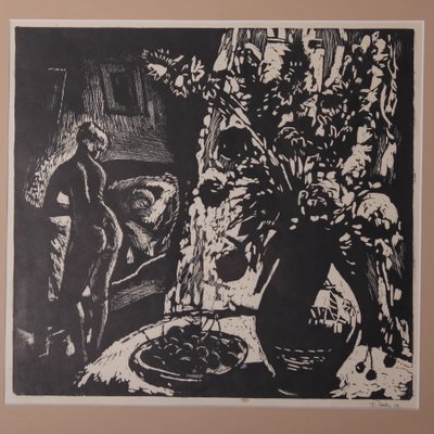 Frantisek Emler, Nude Morning, Linocut on Paper, 1959, Framed-IND-1419581