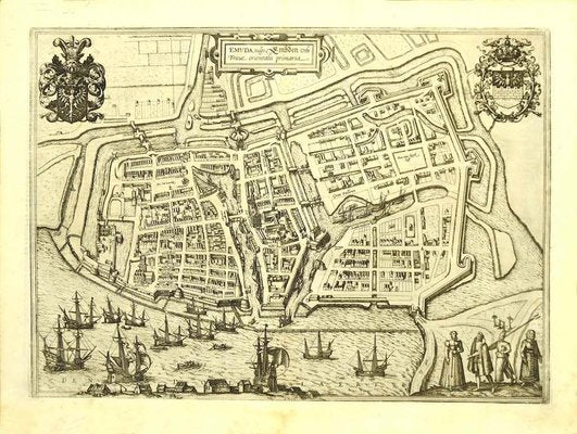 Franz Hogenberg - Map of Embden - Original Etching - Late 16th Century-ZCI-822949