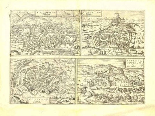 Franz Hogenberg - View of 4 Ancient German Cities - Original Etching-ZCI-834530