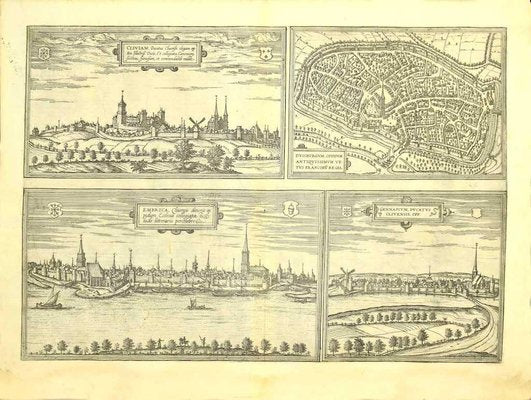 Franz Hogenberg - Views of 4 Cities - Etching - Late 16th Century-ZCI-825173