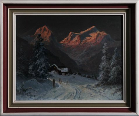 Franz Waldegg, Alpine Glow, Oil on Board, 1920s-1940s-QOR-2024684