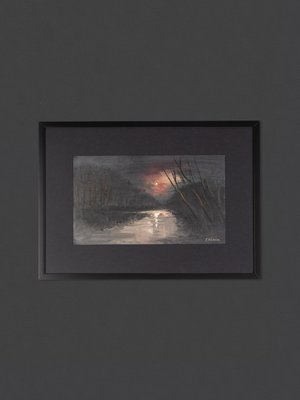 Fred Nömeier, Flusslandschaft Im Stimmungsvollen Licht Des Aufgehenden Mondes, Oil on Linen, Framed-GPP-1146807