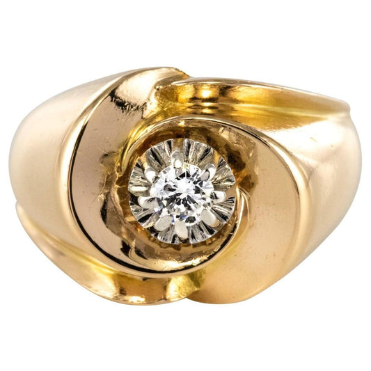 French 0.13 Carat Diamond and 18 Karat Yellow Gold Ring, 1950s