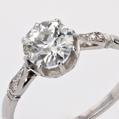 French 1.10 Carat Diamond Platinum Solitaire Ring, 1920s-OLU-2020913