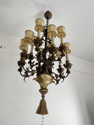 French 10-Light Chandeliers in Wrought Iron and Brass, 1980s, Set of 2-YST-2041859