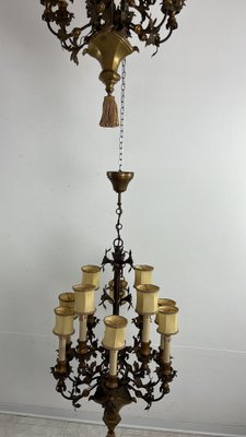 French 10-Light Chandeliers in Wrought Iron and Brass, 1980s, Set of 2-YST-2041859