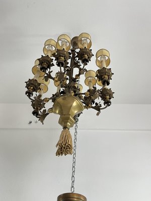 French 10-Light Chandeliers in Wrought Iron and Brass, 1980s, Set of 2-YST-2041859