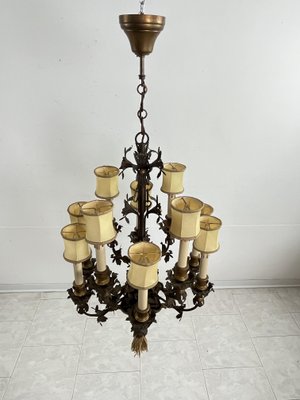 French 10-Light Chandeliers in Wrought Iron and Brass, 1980s, Set of 2-YST-2041859