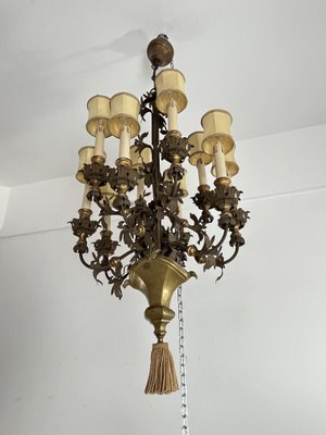 French 10-Light Chandeliers in Wrought Iron and Brass, 1980s, Set of 2-YST-2041859