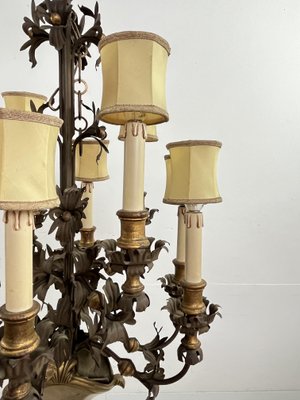 French 10-Light Chandeliers in Wrought Iron and Brass, 1980s, Set of 2-YST-2041859