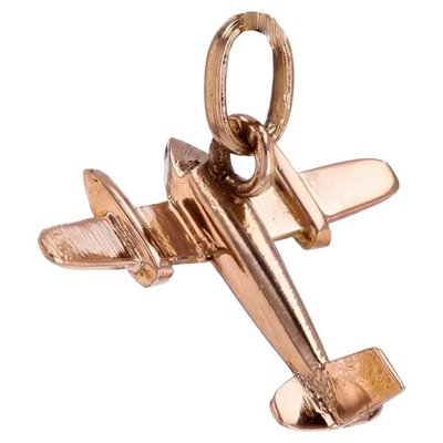 French 18 Karat Rose Gold Airplane Charm Pendant, 1960s-OLU-2027412