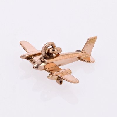 French 18 Karat Rose Gold Airplane Charm Pendant, 1960s-OLU-2027412