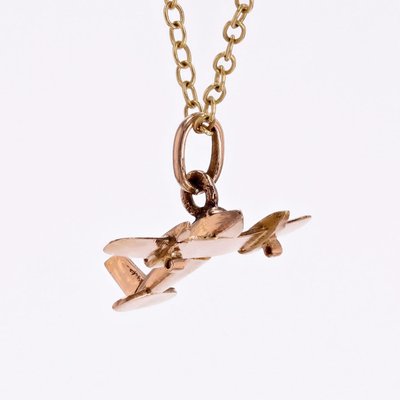 French 18 Karat Rose Gold Airplane Charm Pendant, 1960s-OLU-2027412