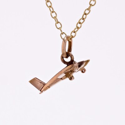 French 18 Karat Rose Gold Airplane Charm Pendant, 1960s-OLU-2027412