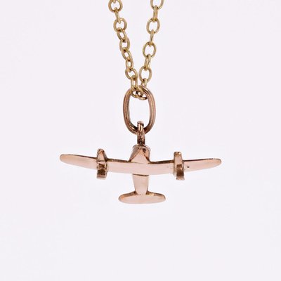 French 18 Karat Rose Gold Airplane Charm Pendant, 1960s-OLU-2027412