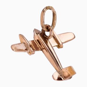 French 18 Karat Rose Gold Airplane Charm Pendant, 1960s-OLU-2027412