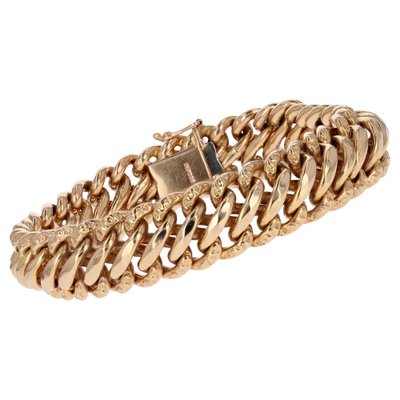 French 18 Karat Rose Gold Chiseled American Mesh Curb Bracelet, 1950s-OLU-1781013