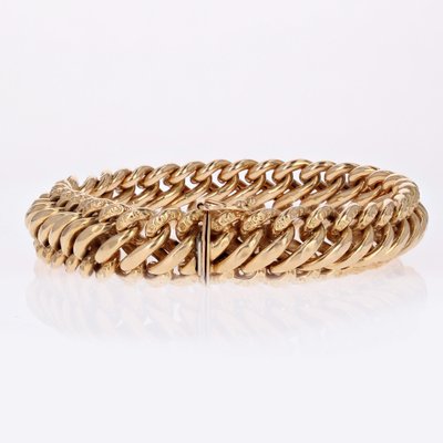 French 18 Karat Rose Gold Chiseled American Mesh Curb Bracelet, 1950s-OLU-1781013