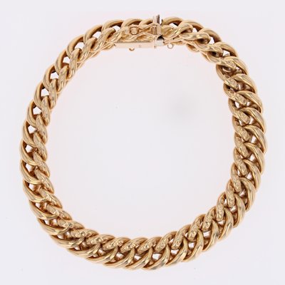 French 18 Karat Rose Gold Chiseled American Mesh Curb Bracelet, 1950s-OLU-1781013