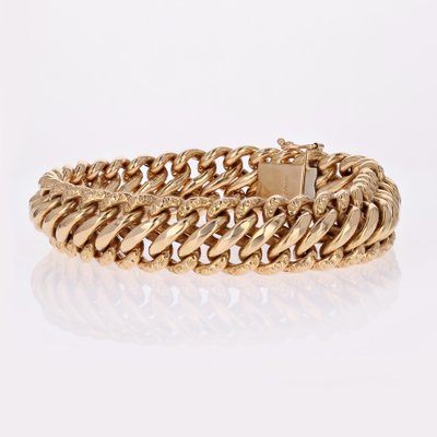 French 18 Karat Rose Gold Chiseled American Mesh Curb Bracelet, 1950s-OLU-1781013