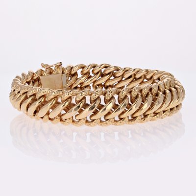 French 18 Karat Rose Gold Chiseled American Mesh Curb Bracelet, 1950s-OLU-1781013