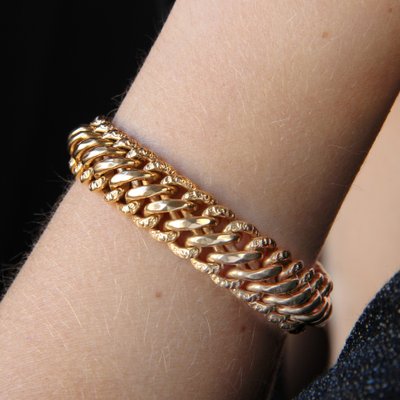 French 18 Karat Rose Gold Chiseled American Mesh Curb Bracelet, 1950s-OLU-1781013