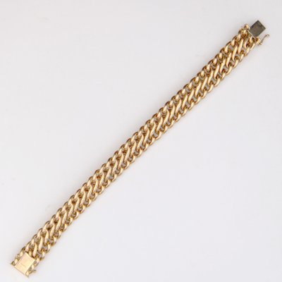 French 18 Karat Rose Gold Chiseled American Mesh Curb Bracelet, 1950s-OLU-1781013