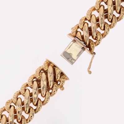 French 18 Karat Rose Gold Chiseled American Mesh Curb Bracelet, 1950s-OLU-1781013