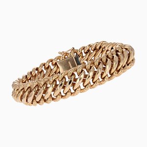 French 18 Karat Rose Gold Chiseled American Mesh Curb Bracelet, 1950s-OLU-1781013