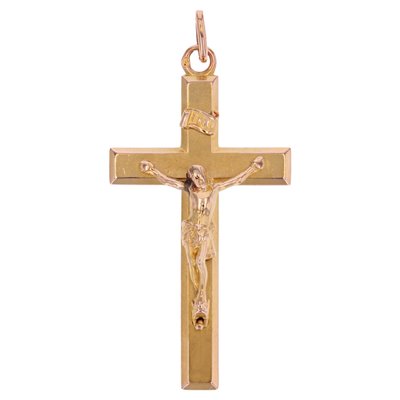 French 18 Karat Rose Gold Christ Cross Pendant-OLU-1731237