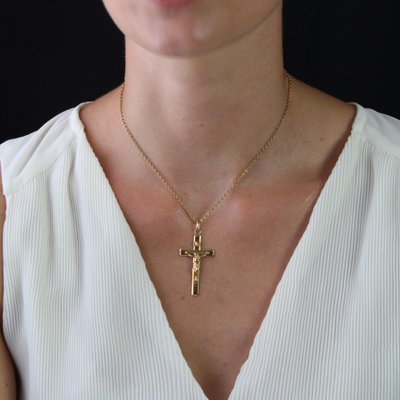 French 18 Karat Rose Gold Christ Cross Pendant-OLU-1731237