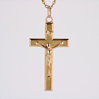 French 18 Karat Rose Gold Christ Cross Pendant-OLU-1731237