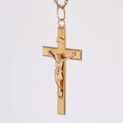 French 18 Karat Rose Gold Christ Cross Pendant-OLU-1731237