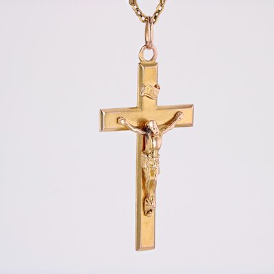 French 18 Karat Rose Gold Christ Cross Pendant-OLU-1731237