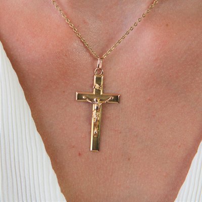 French 18 Karat Rose Gold Christ Cross Pendant-OLU-1731237