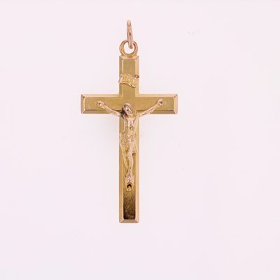 French 18 Karat Rose Gold Christ Cross Pendant-OLU-1731237