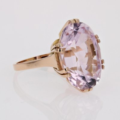 French 18 Karat Rose Gold Cocktail Ring with Kunzite, 1960s-OLU-1781020