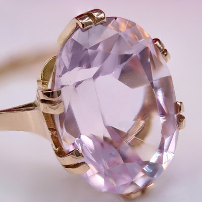 French 18 Karat Rose Gold Cocktail Ring with Kunzite, 1960s-OLU-1781020