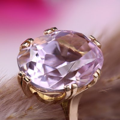 French 18 Karat Rose Gold Cocktail Ring with Kunzite, 1960s-OLU-1781020