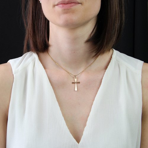 French 18 Karat Rose Gold Cross Pendant, 1960s