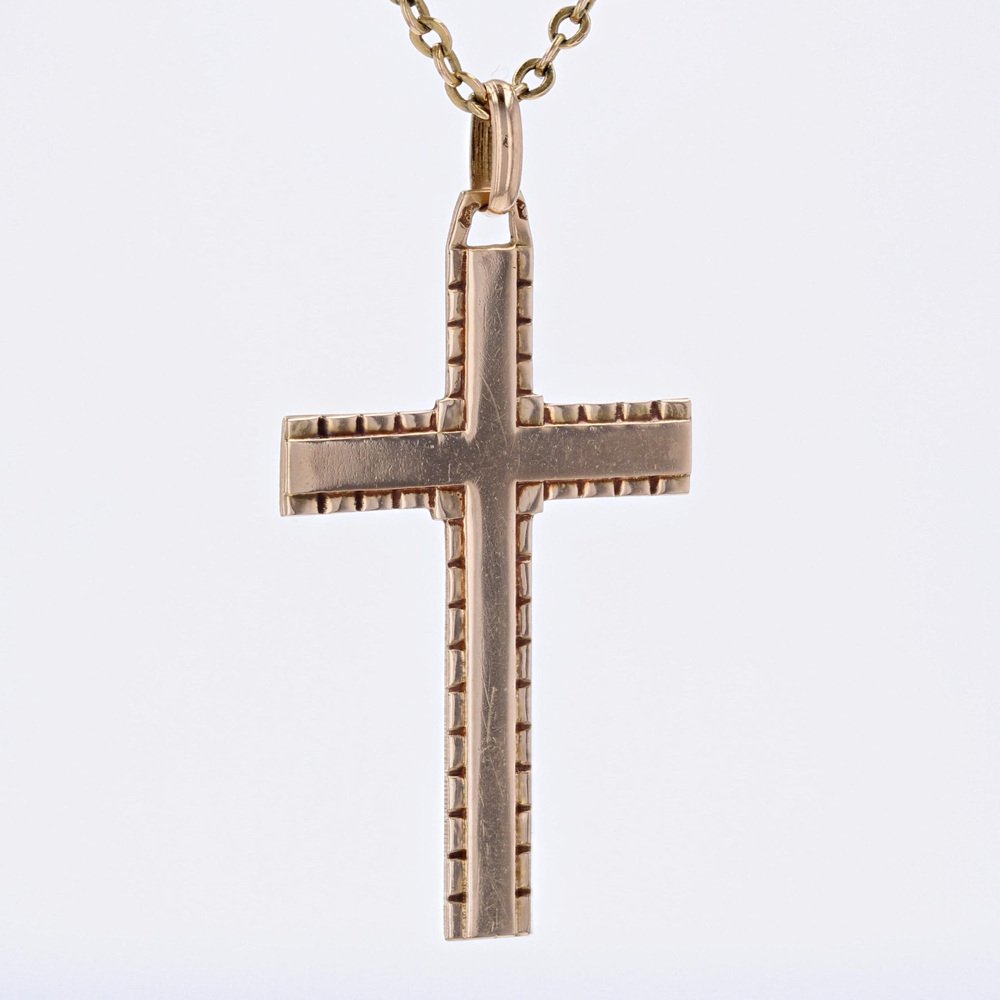 French 18 Karat Rose Gold Flat Cross, 1960s